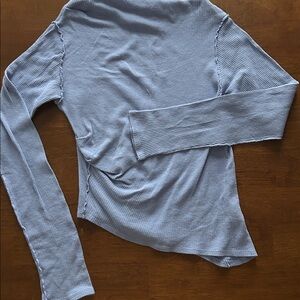FP We The Free Asymmetrical Long Sleeve Light Layering Waffleknit Top - Lavender